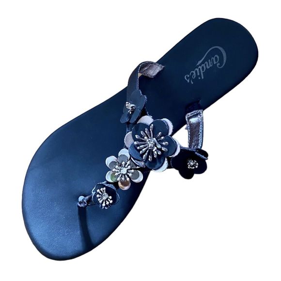 Women's Candie's Sandals Black Size 5 - 6 Flower Flats Flipflops No heel Fancy - Picture 6 of 8